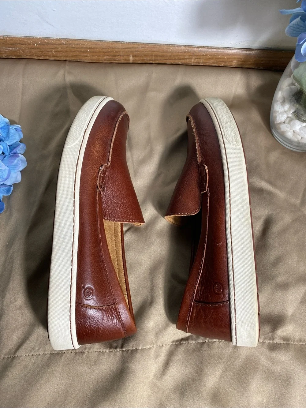 Born Men's Chestnut Brown Leather Slip-On Loafers